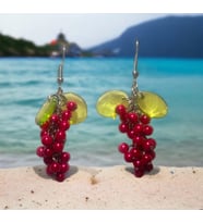 Crystal Atelier İnci Düşler Doğal İnci Tasarım Aesthetic Soft Vibes Vintage Etnik Otantik Salkım Sallantılı Kombin Tasarım Hediyelik Üzüm Kadın Küpe (Kırmızı)