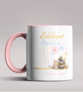 Kişiye Özel Edebiyat Öğretmeni Tasarımlı Siyah Renk Kupa Bardak 2 (Pembe)