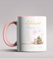 Kişiye Özel Edebiyat Öğretmeni Tasarımlı Siyah Renk Kupa Bardak 2 (Pembe)
