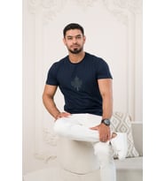 Paul Martin Bisiklet Yaka Önü Baskılı Pamuklu Basic Regular Fit T-shirt (Lacivert)