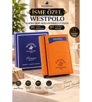 Westpolo Hakiki Deri İsme Özel Erkek Mekanizmalı Cüzdan (Turuncu)