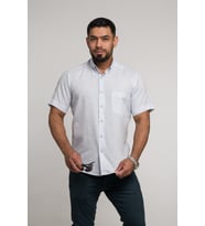 Bican Geniş Ve Rahat (Bol) Kesim Cepli Küçük Desenli Yaka Düğmeli Klasik Kısa Kol Gömlek (Mavi)