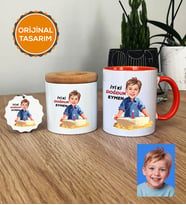 Kişiye Özel Karikatürlü Erkek Çocuğa Hediye Hediye Seti Kupa Bardak, Kalemlik, Anahtarlık Erkek Çocuk Hediyeleri (Turuncu)