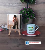 Petrol ve Doğalgaz Mühendisi Fotoğraflı Dekoratif Taş, Ahşap Altlıklı Türk Kahvesi Fincanı Hediye (Model 8)