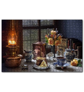 Cakapuzzle Kek Ve Çay Ambiyans Pencerede Yağmur Görseli  Puzzle Yapboz MDF (Ahşap) (255 Parça)