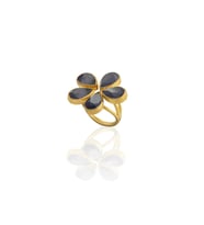 Kadir Jewellery 22 Ayar Altın Kaplama Zirkon Taşlı Kadın Vintage Yüzük (Mor)