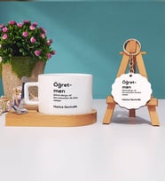 Öğretmen Kupa Bardak ve Anahtarlık (Beyaz-Gri)