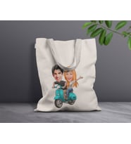 BK Gift Kişiye Özel Sevgililer Karikatürlü Kanvas Bez Çanta, Baskılı Omuz Çantası, Alışveriş Çantası, Plaj Çantası, Sevgiliye Hediye-1 (Model 6)