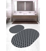 Dijital Baskılı Kaymaz Taban Yıkanabilir Oval 2'li Klozet Takımı Banyo Paspası NOKZ-HT-545 (Antrasit)