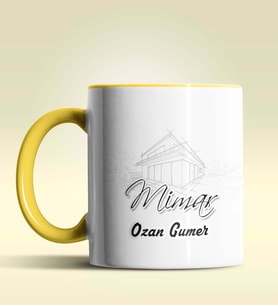Kişiye Özel Mimar 2 Tasarımlı Turuncu Kupa Bardak (Sarı)