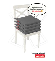 XPERMATE  Fermuarlı 4'lü Sandalye Minderi Su İtici Kumaş 40x40 cm Sünger Sandalye Minderi Bağcıklı (Antrasit)