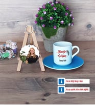 Yönetici Asistanına Hediye Türk Kahvesi Fincanı Ahşap Altlıklı ve Fotoğraflı Ahşap Anahtarlık Hediye (Model 5)