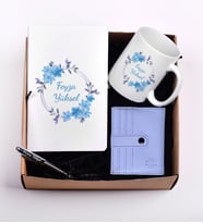 Kadınlara Özel Cüzdan İsimli Kupa Bardak Defter ve Kalem Hediye Set (Mavi)
