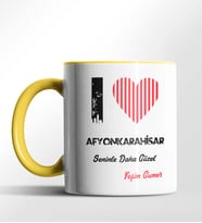 Kişiye Özel Afyonkarahisar Seninle Daha Güzel Tema Siyah Renk Kupa (Sarı)
