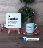 Kız Kardeş Dekoratif Taş, Türk Kahvesi Fincanı Kırmızı İsme Özel Hediye (Model 4)