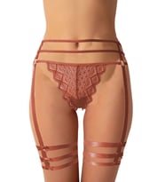 Kadın Jartiyer Görünümlü İpli Tanga String Paçalı Estetik (KAHVE)