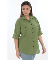 %100 Cotton Büyük Beden Gömlek (Haki)