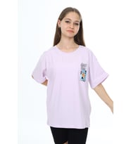 Toontoy Kız Çocuk Baskılı Tişört (Açık Lila)