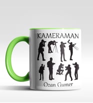Kişiye Özel Kameraman Tasarımlı Siyah Kupa (Yeşil-Beyaz)