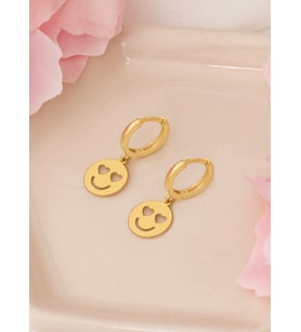 925 AYAR GÜMÜŞ SALLANTILI EMOJİ GÜLEN YÜZ KÜPE (Gold)
