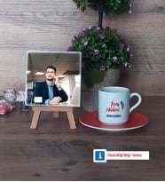 İcra Müdürü Fotoğraflı Dekoratif Taş, Ahşap Altlıklı Türk Kahvesi Fincanı Hediye (Model 8)