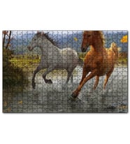 Cakapuzzle Kahverengi ve Beyaz Koşan Atlar Çizim  Puzzle Yapboz MDF (Ahşap) (500 Parça)