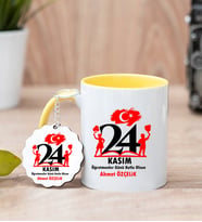 Öğretmenlere Özel Hediye Kupa Bardak ve Anahtarlık (Sarı)