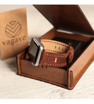 vagave Apple Watch 3 4 5 6 7  Crazy Oval Deri Kordon 42 44 45 mm Üç İpli (Taba)