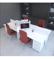 Vena Nil Workstation Dörtlü Çalışma Masa 320cm x 140cm x 115h   Çalışma Grubu İstasyonu (Beyaz)