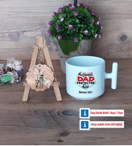Babaya Hediye Kupa Bardak Beyaz ve Fotoğraflı Ahşap Anahtarlık Hediye Babaya Doğum Günü Hediyesi (Model 12)