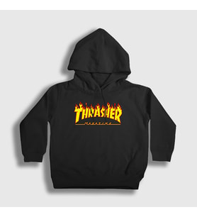 Presmono Unisex Çocuk Beyaz Logo Thrasher Kapüşonlu Sweatshirt 277752tt (Siyah)