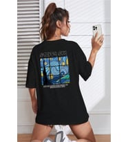 Starry Sky Baskılı Unisex Oversize Tshirt (Siyah)
