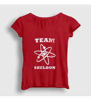 Presmono Kadın Sarı Team Sheldon The Big Bang Theory T-Shirt 181693tt (Kırmızı)
