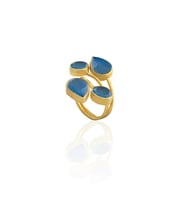 Kadir Jewellery 22 Ayar Altın Kaplama Zirkon Taşlı Kadın Vintage Yüzük (Koyu Mavi)
