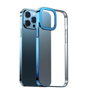 Baseus Glitter iPhone 13 Pro Max 6.7inç Kılıf Renkli Kenar Şeffaf Silikon (Mavi)