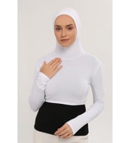 Uzun Kollu Boyunluklu Boneli Yarım Body (Beyaz)