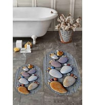 EVDEYA 3D Dijital Yıkanabilir Ayak İzi Desen İkili Oval Banyo Paspas Klozet Takımı, OKLOZET-15-GRİ, (Çok Renkli)