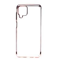 Galaxy A12 Kılıf İnce Köşeleri Renkli Şeffaf Silikon (Rose)