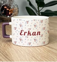 Kişiye Özel Tatlı Ayıcık Desenli Hediye Lüks Fincan Arkadaşa Hediye (Mor)