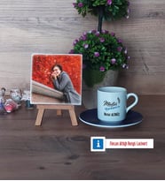 Müdür Yardımcısı Fotoğraflı Dekoratif Taş, Ahşap Altlıklı Türk Kahvesi Fincanı Hediye Öğretmenler Günü Hediyesi (Model 4)