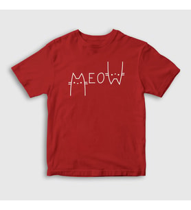 Presmono Unisex Çocuk Beyaz Meow Cat Kedi T-Shirt 407440tt (Kırmızı)