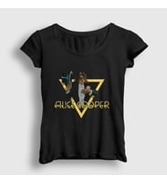 Presmono Kadın Beyaz Welcome Alice Cooper T-Shirt 500508tt (Siyah)