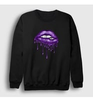 Presmono Unisex Beyaz Lips Deep Purple Sweatshirt 381732tt (Siyah)