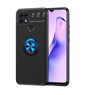 Oppo A15 Kılıf Zore Ravel Yüzüklü Silikon Kılıf (Siyah-Mavi)