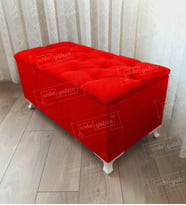 Lüks Sandıklı Kapitone Puf Bench Ayakucu Koltuk (Kırmızı)
