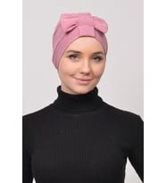 Fiyonklu Çift Yönlü Çapraz Tesettür Bone (Gül Kurusu)