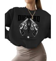Sweatshirt bisiklet yaka 3 iplik şardonlu Sweatshirt unisex Bej kadın Ölümsüz tabanca Baskılı kalın (Siyah)