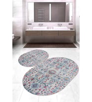 Dijital Baskılı Kaymaz Taban Yıkanabilir Oval 2'li Klozet Takımı Banyo Paspası NOKZ-HT-740 (Çok Renkli)