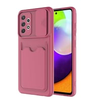 Galaxy A52 Kılıf Deri Görünümlü Kartlıklı Kamera Korumalı (Koyu Mor)