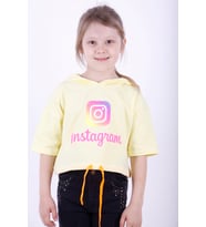 Toontoy Kız Çocuk Instagram Baskılı Kapüşonlu Tişört (Sarı)